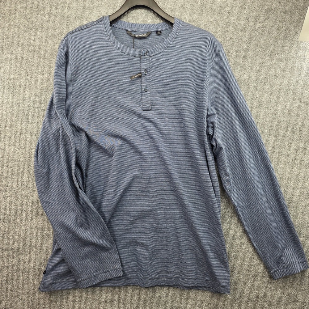 Travis Mathew Men's XXL Long Sleeve Striped Henley Shirt Heather Blue Nights
